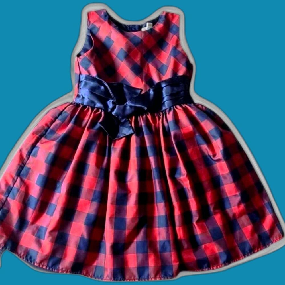 Cat & Jack Girls XL 16/18 Taffeta Holiday Dress Red Navy Blue Plaid Check Tulle - Picture 3 of 8